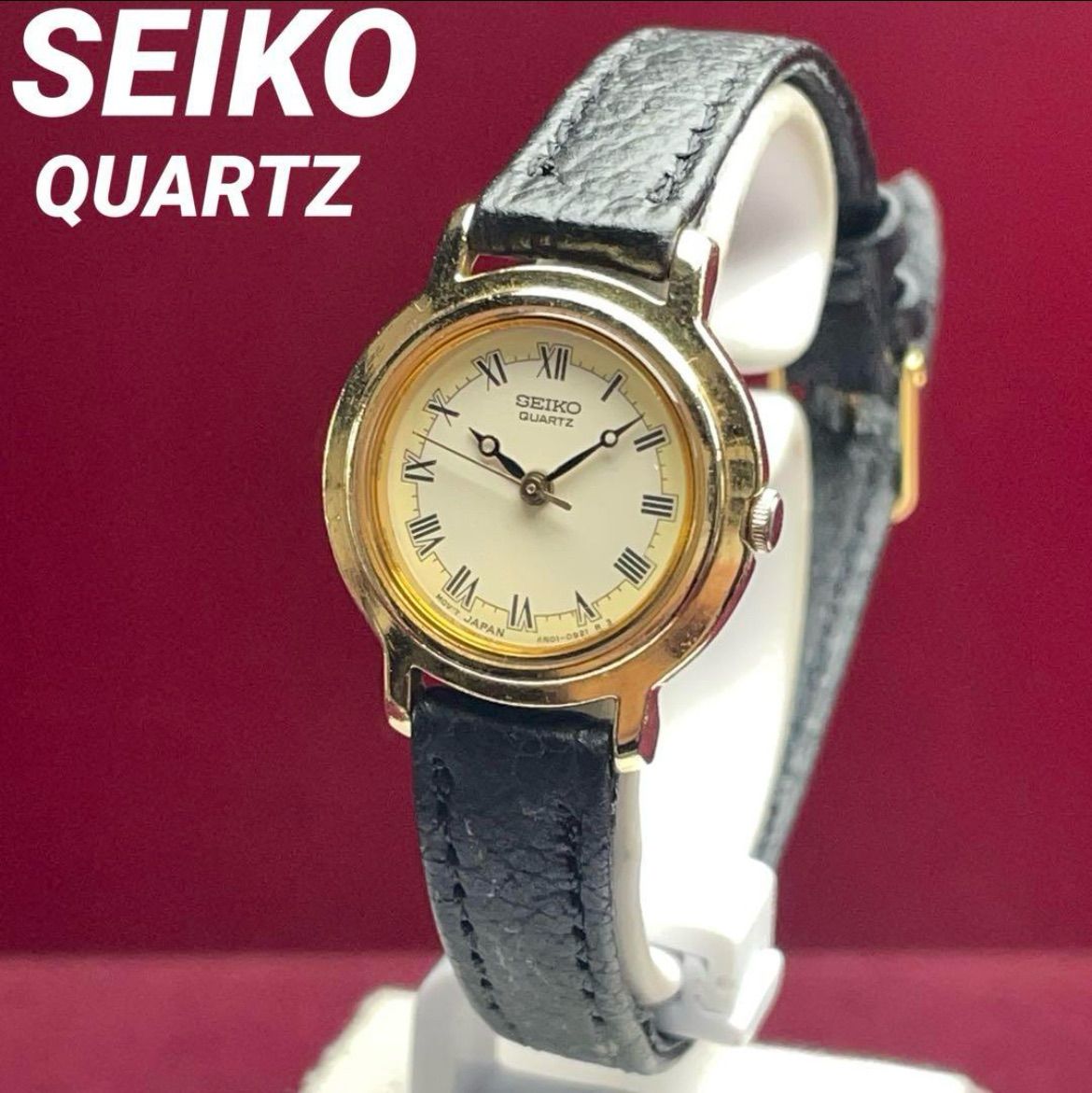 未使用 最高級 SEIKO エクセリーヌ クォーツ 電池交換済 日本製 腕時計 保証付 セイコー エクセリーヌ 1F21-0E00 クオーツ 18金ベゼル