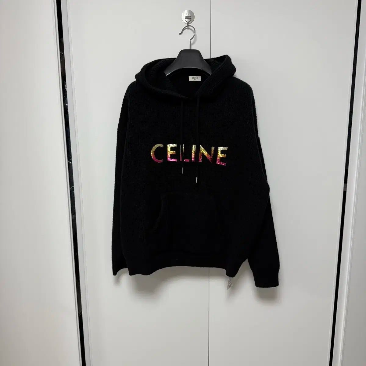 デパート S size Celine セリーヌ スパンコール リブ ウール ニット フード付きTシャツ