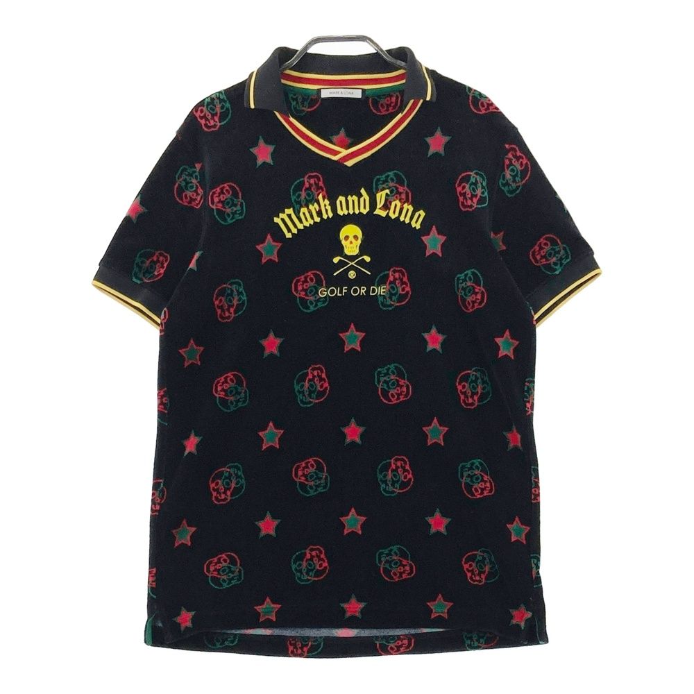 サイズ 46 MARK-LONA マークアンドロナ 襟付 パイル 半袖Tシャツ 総柄 ブラック系 240101539063 ゴルフウェア メンズ ストスト