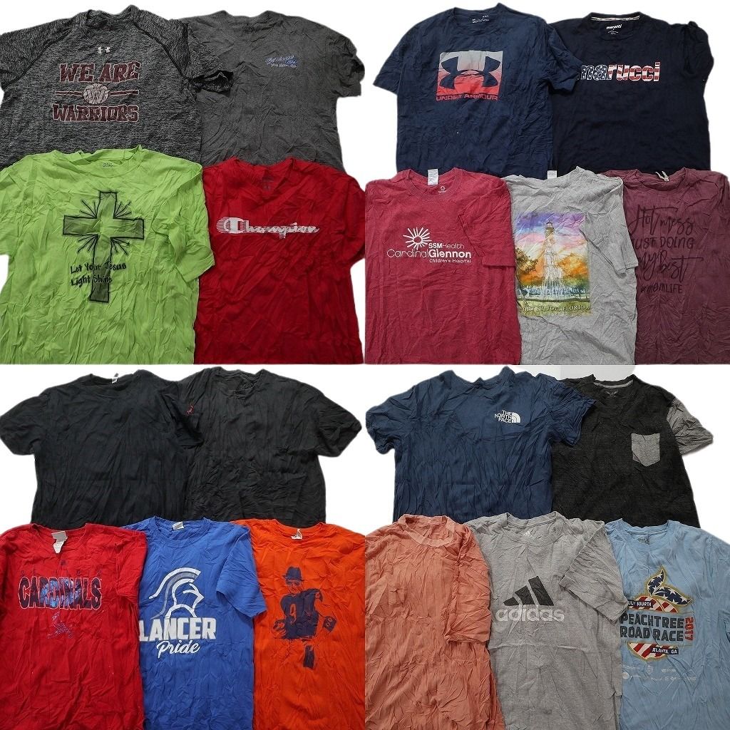 古着卸 まとめ売り カラーmix プリント 半袖Tシャツ 19枚セット (メンズ L ) ノースフェイス アディダス アンダーアーマー MU3205