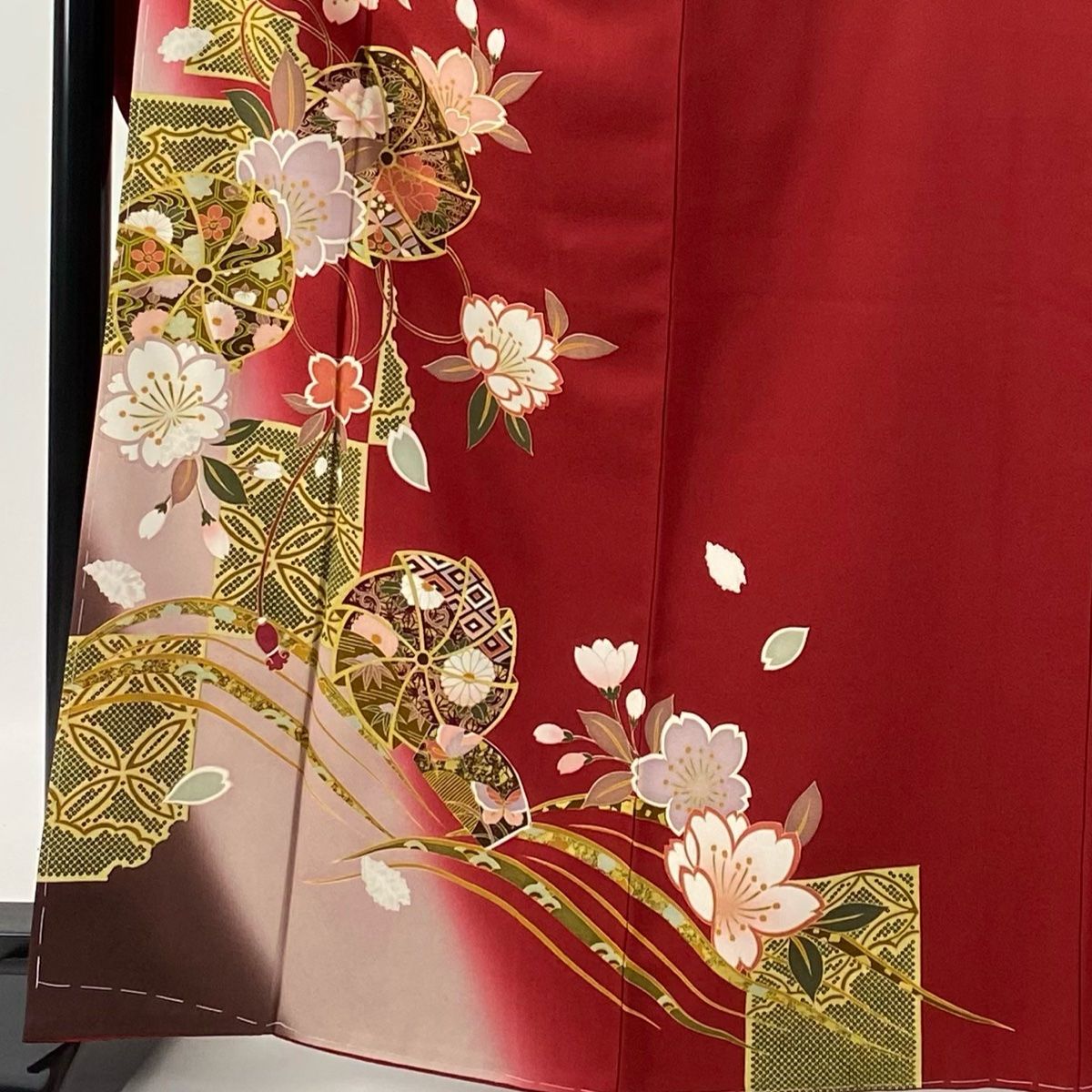 振袖 身丈166.5cm 裄丈68.5cm L 袷 袋帯フルセット 風車 桜 箔
