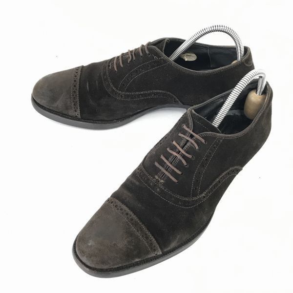 ジョンストン-マーフィー スエード本革 グッドイヤー製法 パンチドキャップトゥ 25.0 暗茶 レザー ビジネス◆i-195