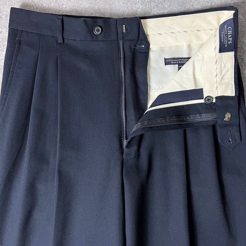 ~90s ローレンラルフローレン スラックス レーヨン ネイビー 2タック 90s CHAPS RALPH LAUREN 2タック レーヨン コットン スラックス