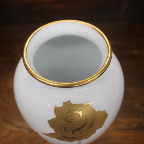 23cm 大倉 OKURA TOEN 金蝕 金彩 エッチング フラワーベース