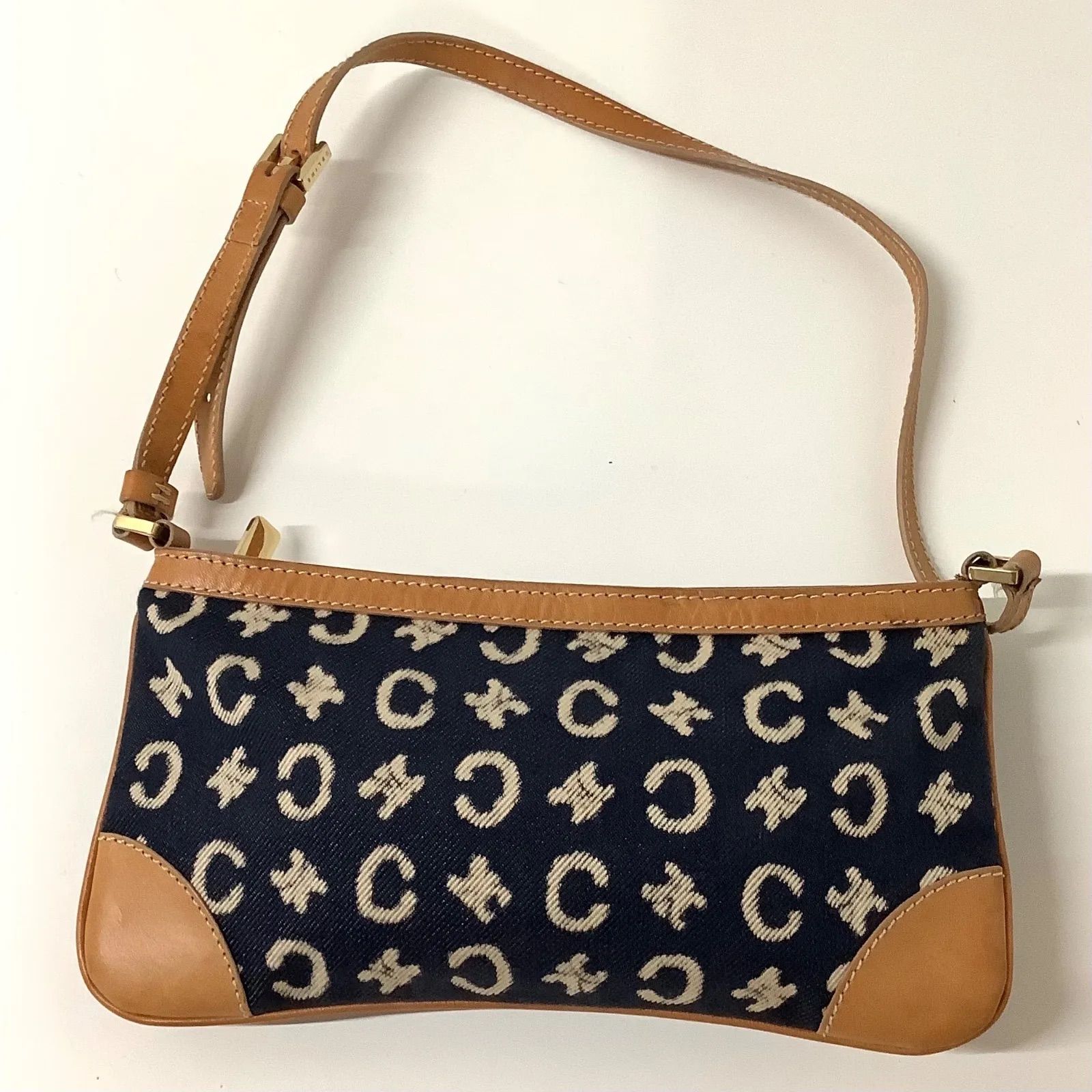 CELINE セリーヌ ウエストバッグ マカダム柄 ブルーデニム×レザー