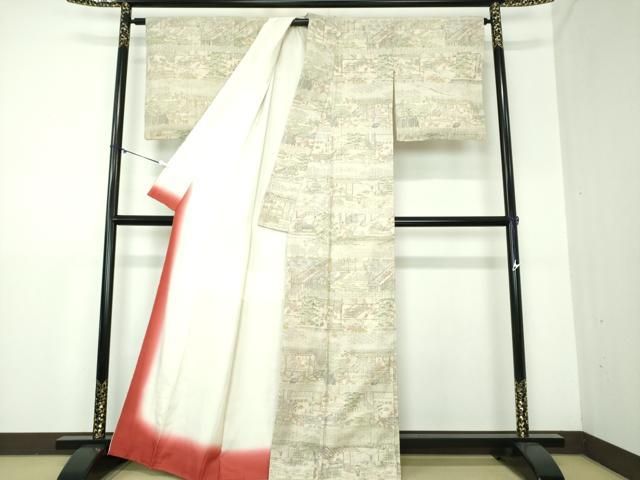 平和屋着物○生紬 訪問着 人物風景文 正絹 逸品 DAAX4950ps