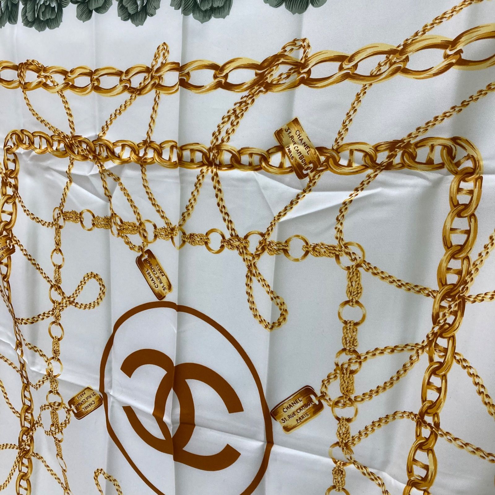 CHANEL シャネル スカーフ ココマーク 白地にゴールドチェーン CHANEL ゴールド ココマーク スカーフ 【公式通販】