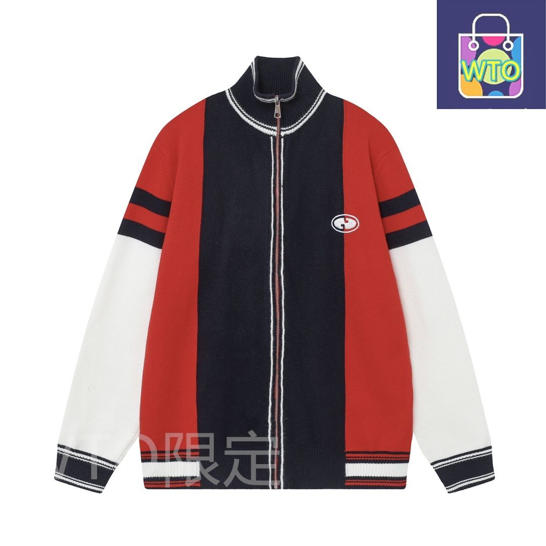 GUCCI風 カラーブロック ジップアップニットカーディガン [本日