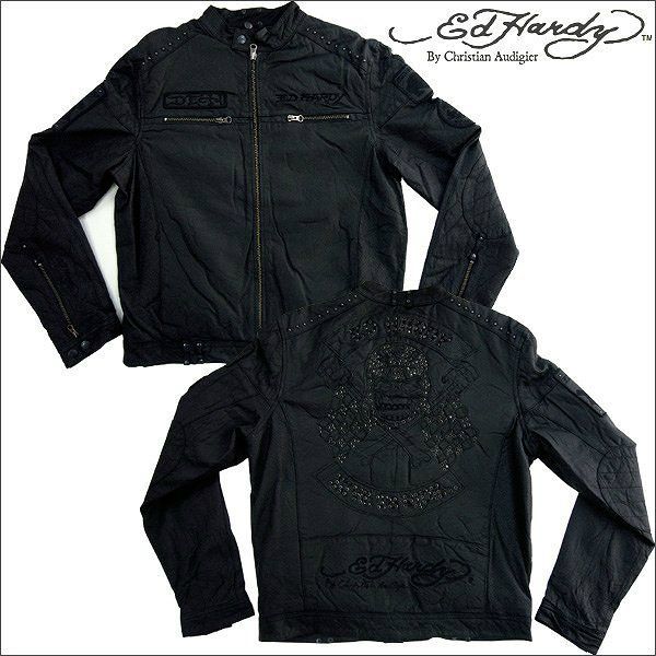 エドハーディー メンズ ライダース レザージャケット Ed Hardy 本革