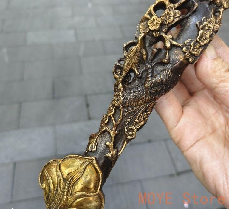 銅 細工 良い 龍如意 開運 風水 招財 置物 工芸品zw0829