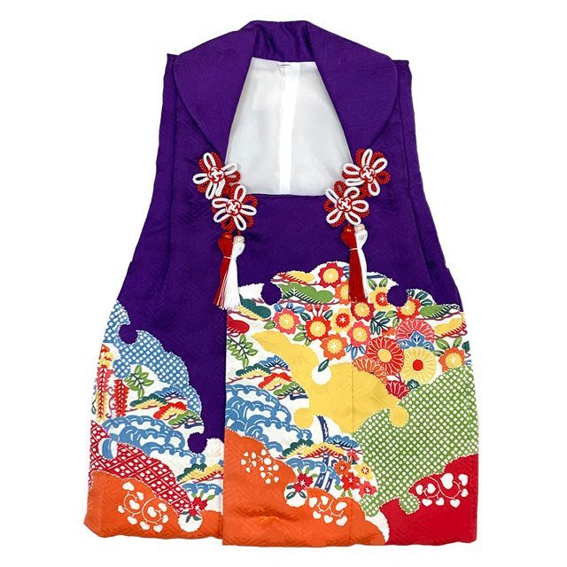 七五三 三歳 女の子 被布セット 正絹被布コート 草履 巾着 足袋 4点コーデセット 紫系 京紅型 HHFK-03-4set01