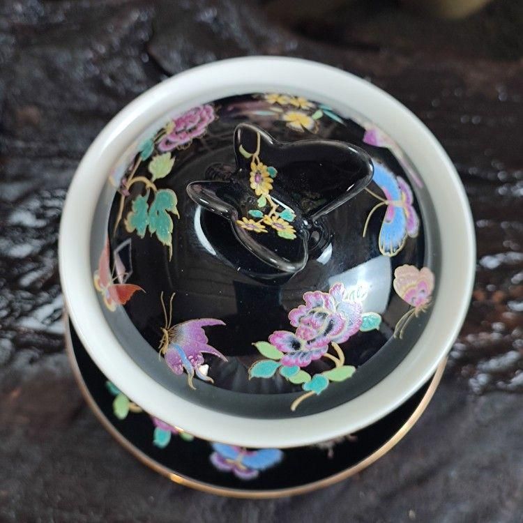 未使用品 蝶恋花三才蓋碗 中国茶器 景徳鎮盖付き茶器 飲茶食器