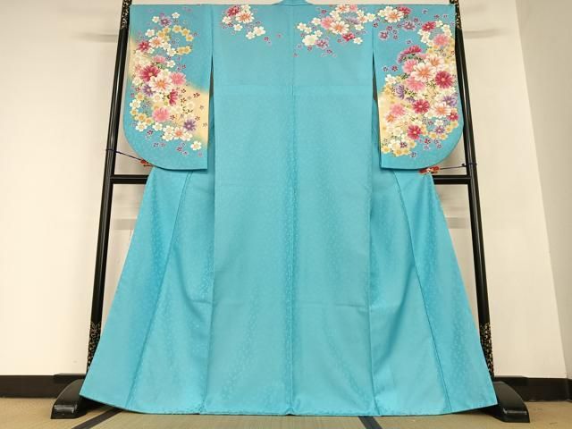 平和屋着物●小振袖 二尺袖 刺繍 舞花文 暈し染め 金彩 洗える着物 AABB6393zg