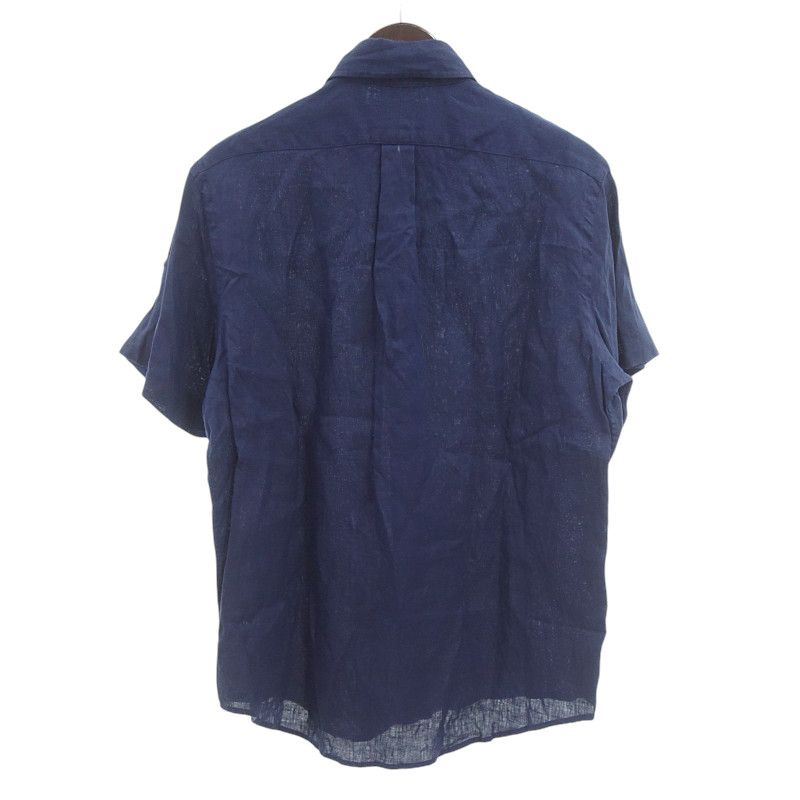 ポロラルフローレン|POLO RALPH LAUREN CLASSIC FIT ロゴ 刺繍 リネン 半袖 ボタンダウン シャツ ネイビー サイズ メンズM
