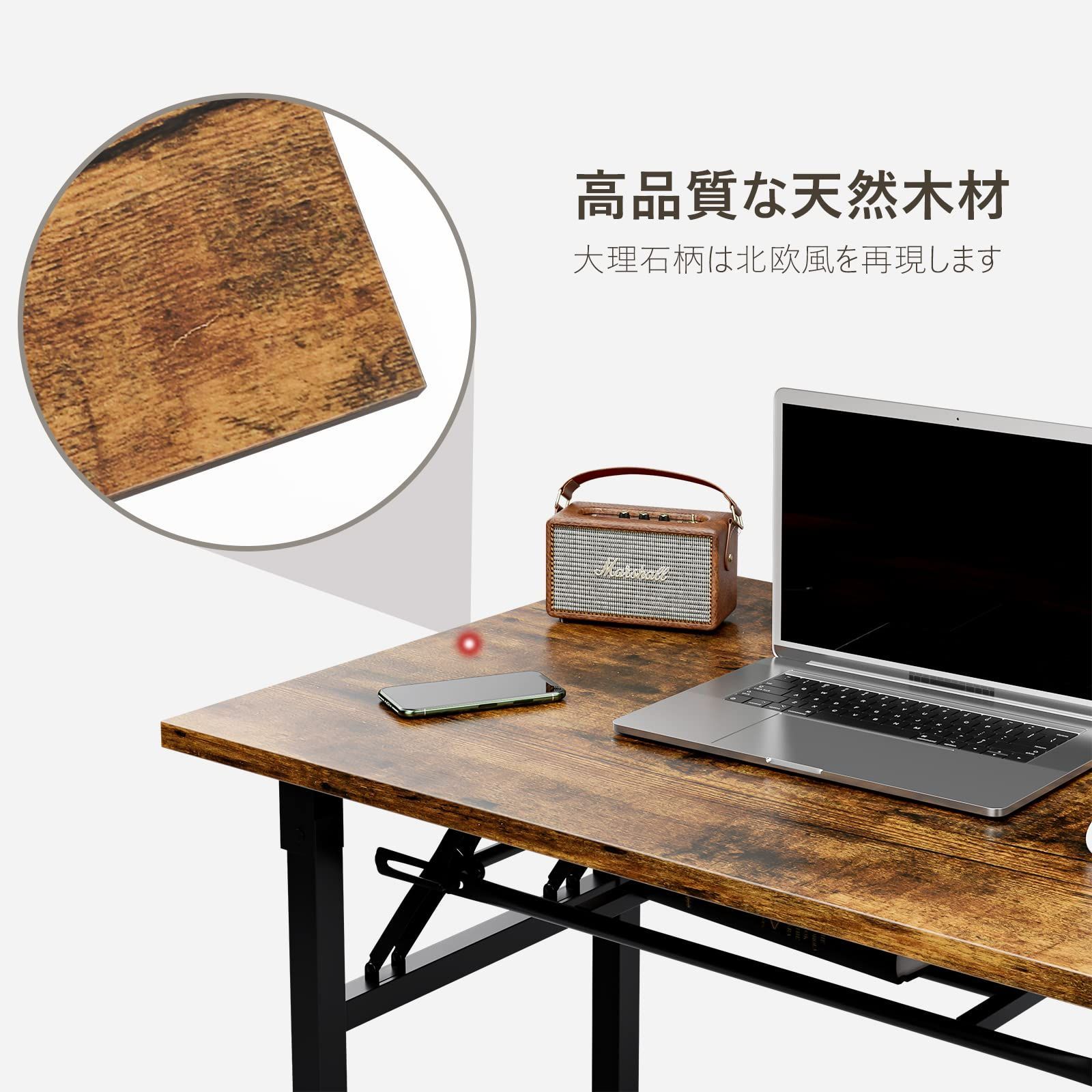 簡易デスク 折り畳みテーブル ワーク ミシン台 在宅勤務 ゲーミングデスク パソコンデスク テレワーク 80 60 72CM 組立簡単 組み立て不要 省スペース 大理石柄 定番 USB＆コンセントなし 折りたたみデスク アンティークブラウン FryLR