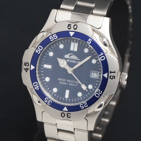 稼働 QZ 良品 QUIKSILVER 200M QS430 青文字盤 デイト メンズ腕時計 