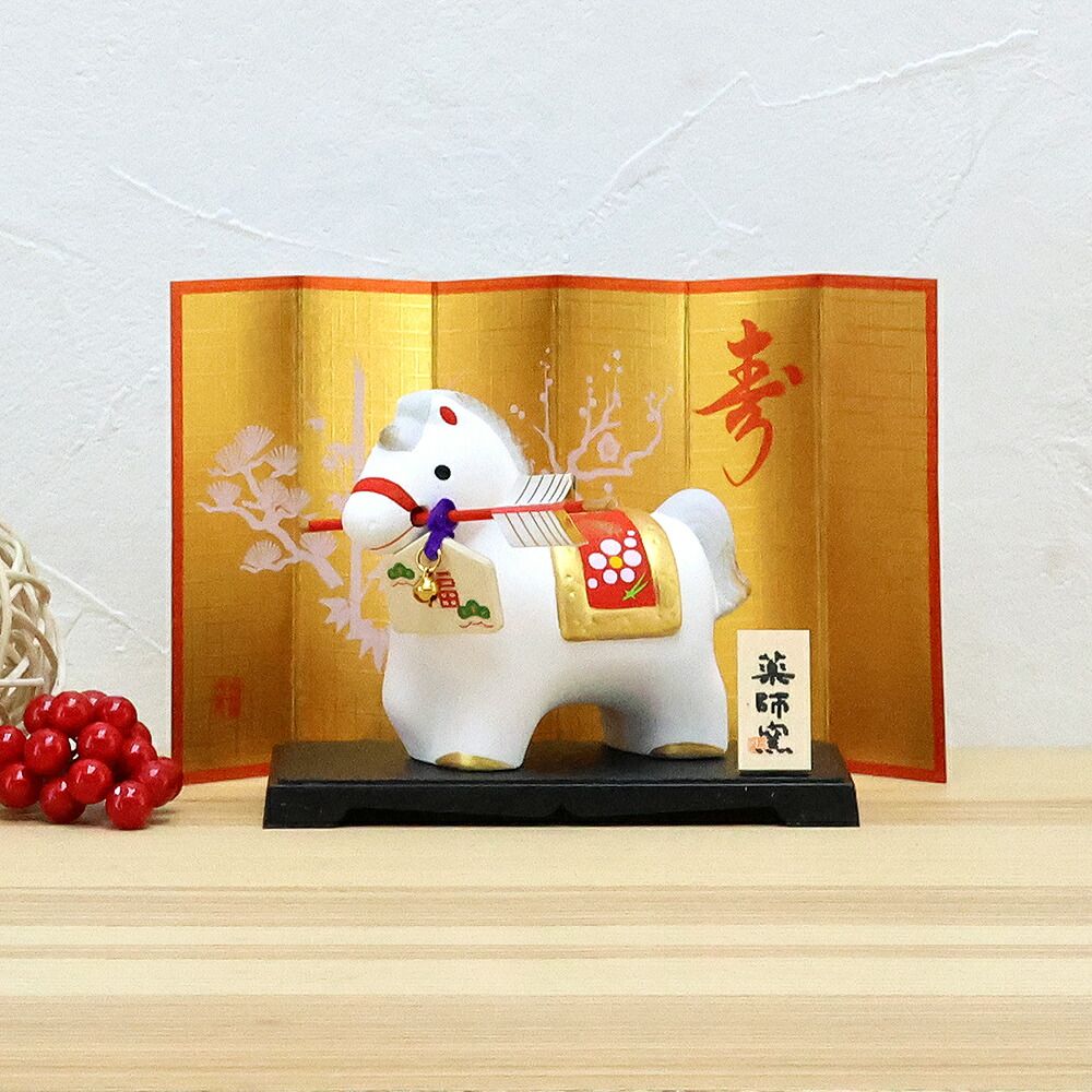 正月飾り 伝統的な日本の装飾品「はまや(オルゴール付き）」中古美品 正月飾り 干支午 午 置物 陶器 破魔矢 お正月飾り 干支の置物 迎春飾り