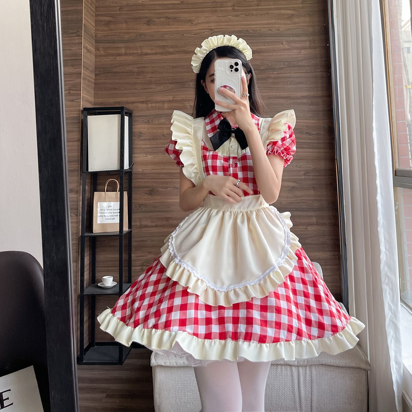 Amazon.co.jp: [RPFLQ] メイド服 チェック柄 喫茶店 レッド