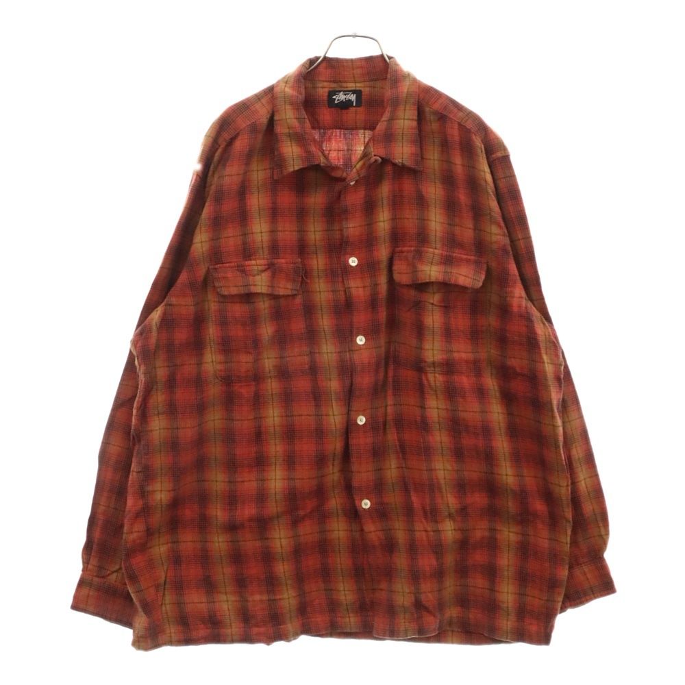 STUSSY (ステューシー) 80s 黒タグ チェックオープンカラー長袖 STUSSY (ステューシー) 80s 黒タグ チェックオープンカラー長袖