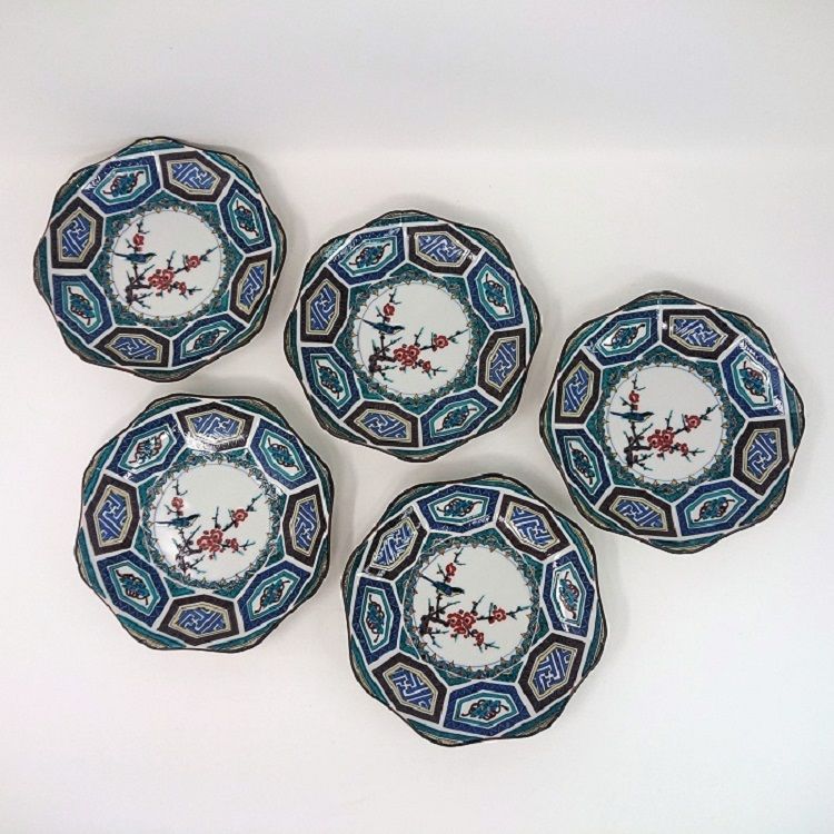 九谷焼 利  皿揃 5枚 九谷焼】3.5号 皿揃 歴代画 5枚 10cm Kutani Ware Plate Set of