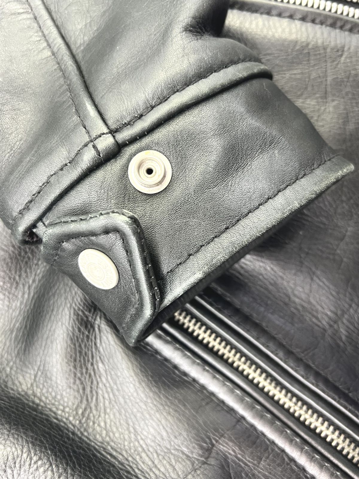 中古　stussy Schott コラボ レザー シングルライダースジャケット 盛岡75-0002】stussy schott コラボ 牛革 シングル レザー ライダース