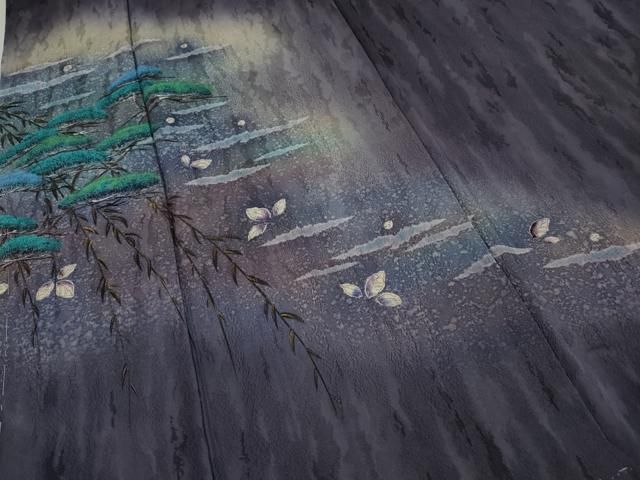 平和屋着物○訪問着 手描き 松 舞葉文 暈し染め 金彩 正絹 逸品 未使用