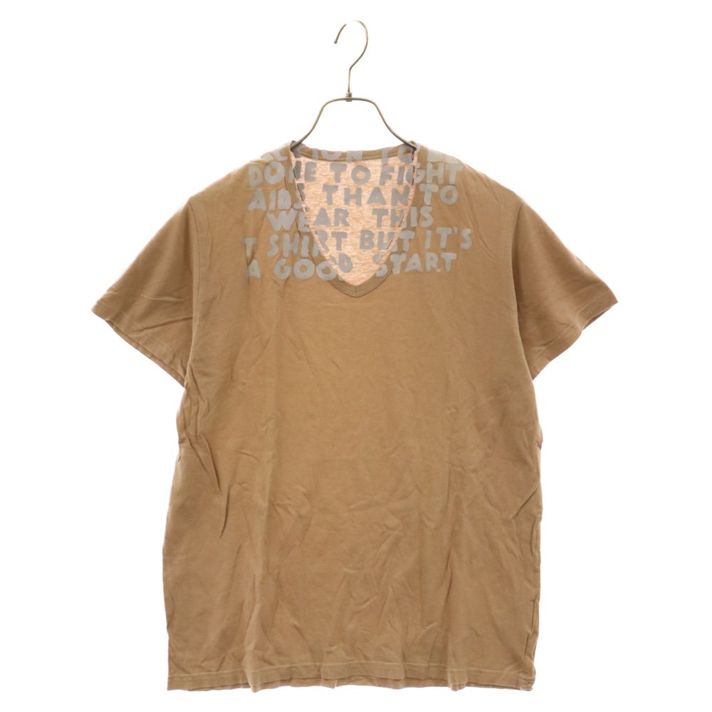 Martin Margiela (マルタンマルジェラ) 08AW AIDS TEE エイズプリントVネック半袖Tシャツ ここのえタグ 30GC099 ベージュ/シルバー