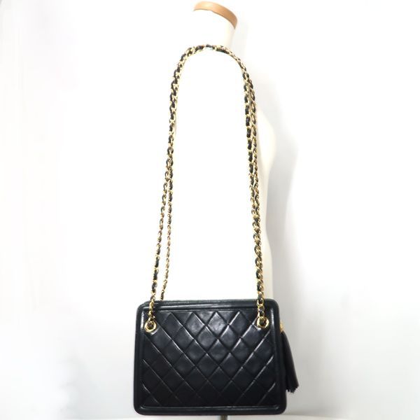 CHANEL チェーンバッグ 黒 マトラッセ フリンジ ショルダー