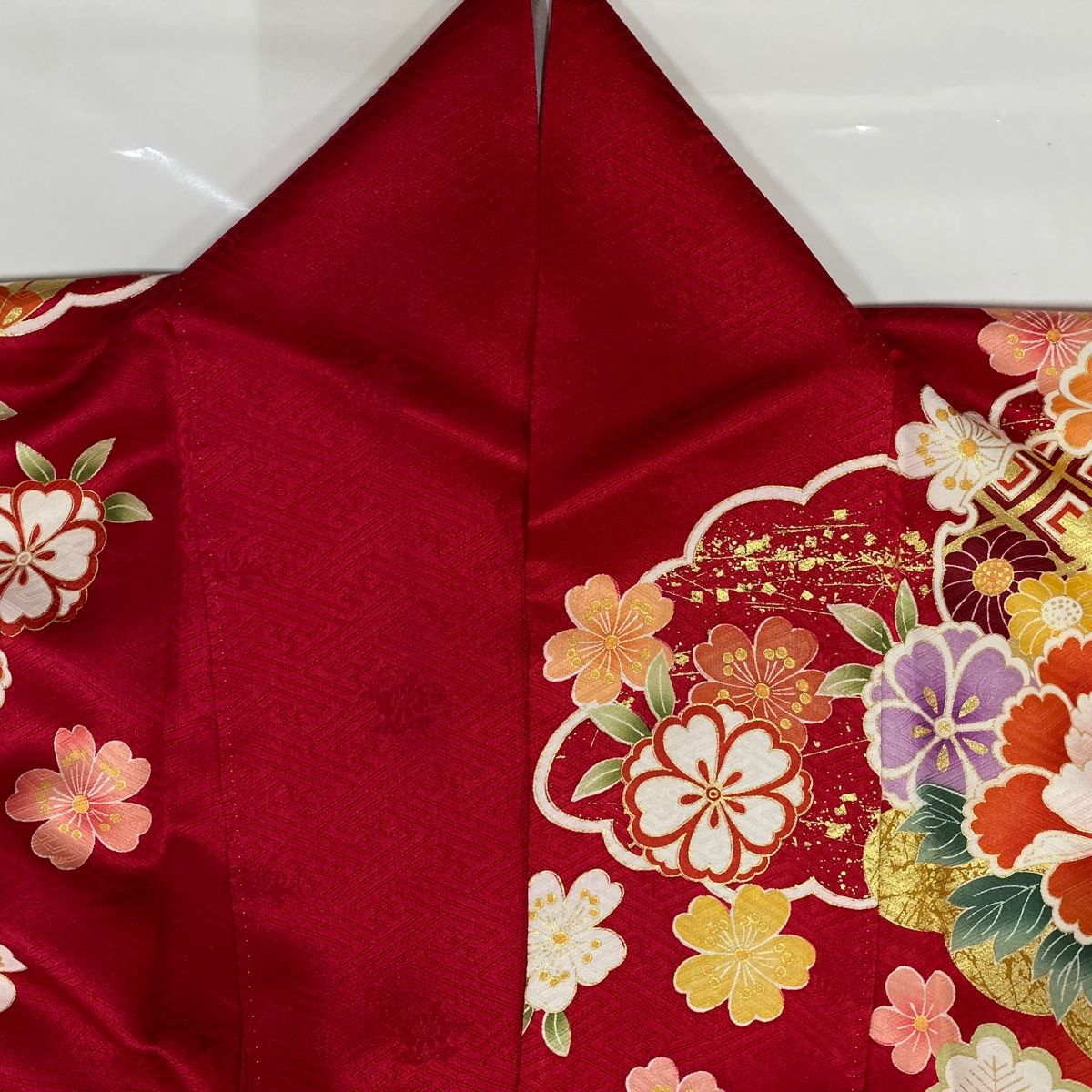 cherry様【時流】L15s 振袖のみ 振袖 身丈165cm 裄丈62.5cm S 袷 草花 雲文 刺繍 箔 赤 正絹 美
