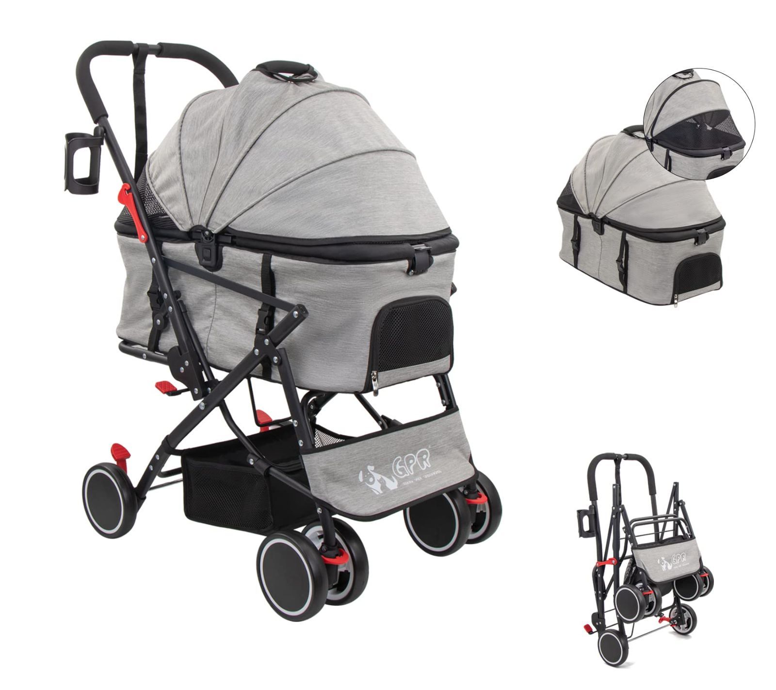 BTM ペットカート 犬用ベビーカー 猫バギー 分離式 取り外し可能 前輪360°回転 折りたたみ 多頭 小型犬 猫 軽量 組立簡単 工具不 BTM ペットカート 分離式 取り外し可能 折りたたみ 中型犬 小型犬