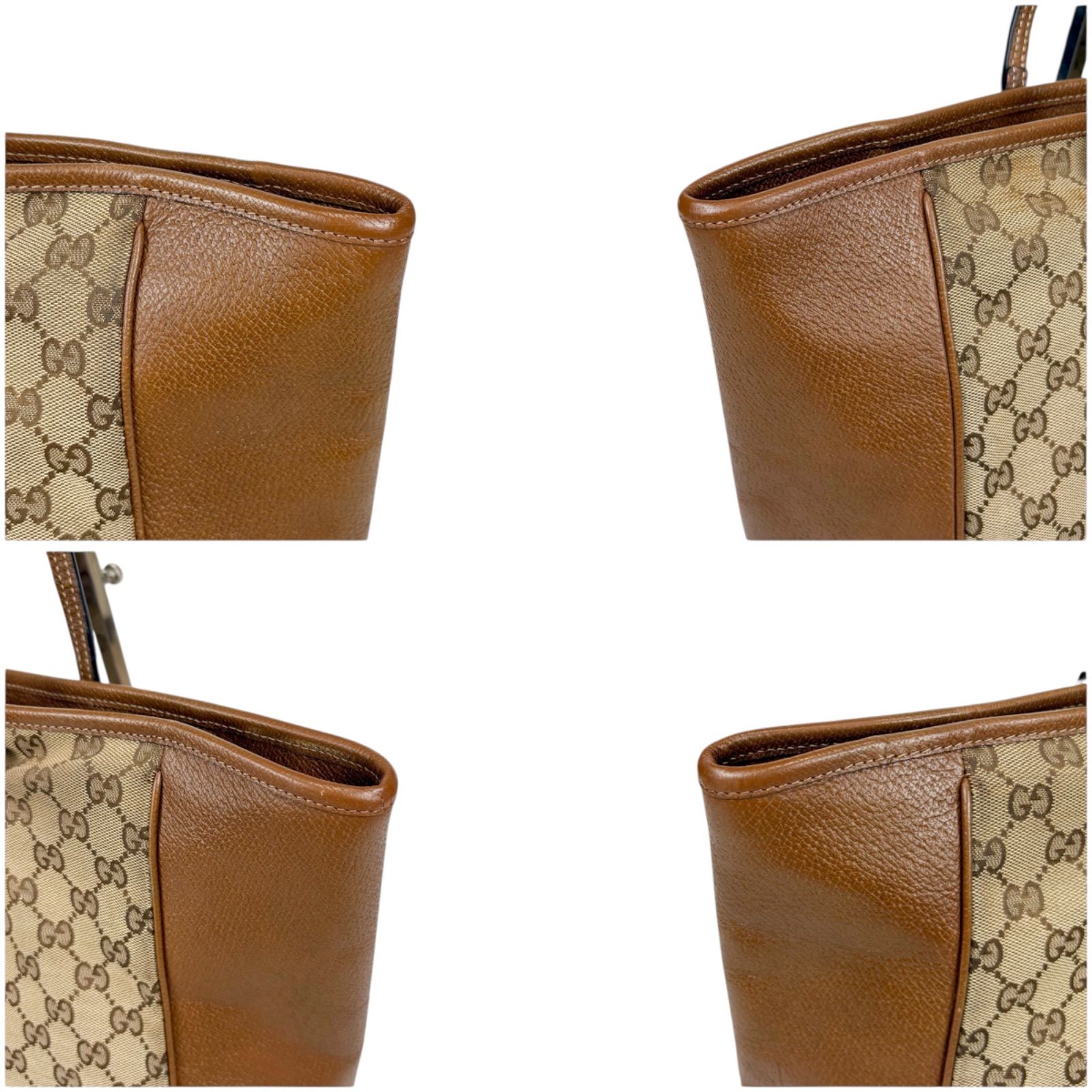 値下げ グッチ トートバッグ GG キャンバス ブラウン ブラック チャーム付き グッチ GUCCI トートバッグ GGキャンバス ブラウンブラック