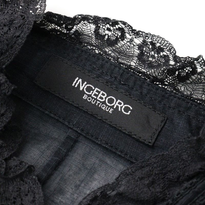 INGEBORG インゲボルグ　半袖ブラウス　フリルシャツ　リボン　レース　上品 インゲボルグ INGEBORG レースフリルリボンブラウス S/ブラック