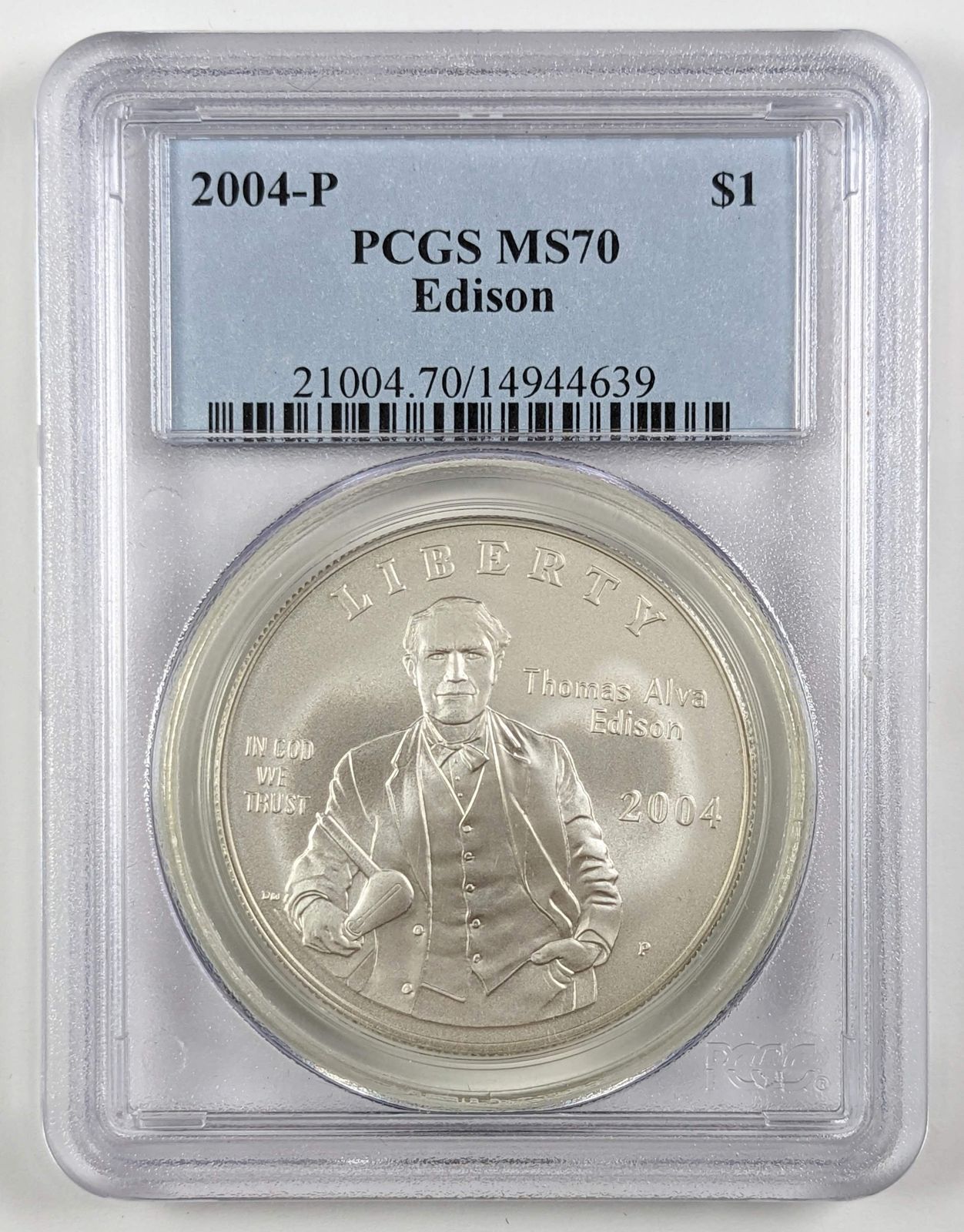 2004 P Thomas Edison Silver Dollar PCGS MS70