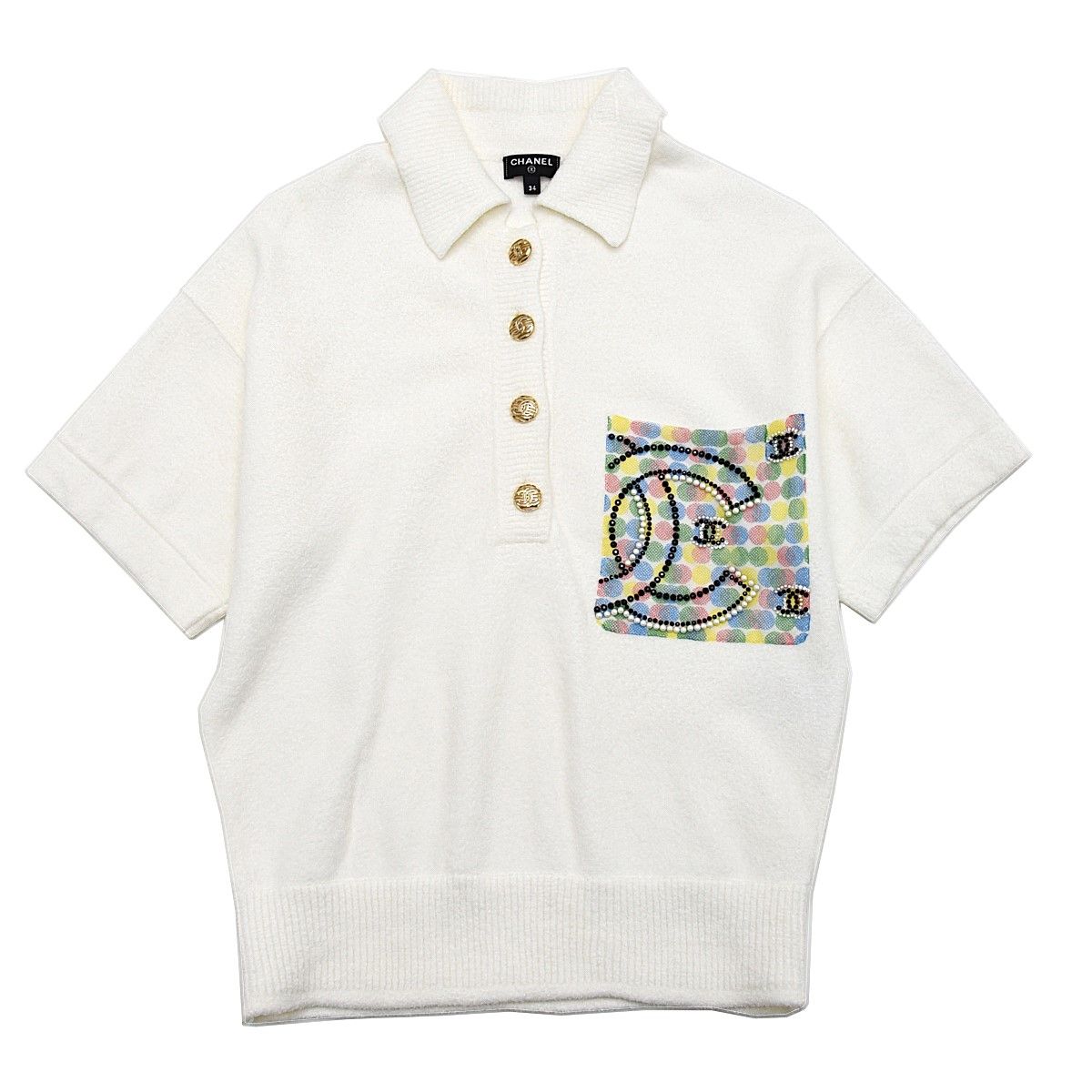 CHANEL シャネル ポロシャツ ココマーク ココボタン 返品可】CHANEL シャネル ココマーク パール ココボタン