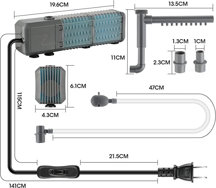 JINCH 水中ポンプ 小型 水槽ポンプ 水槽フィルター 流量800L/H