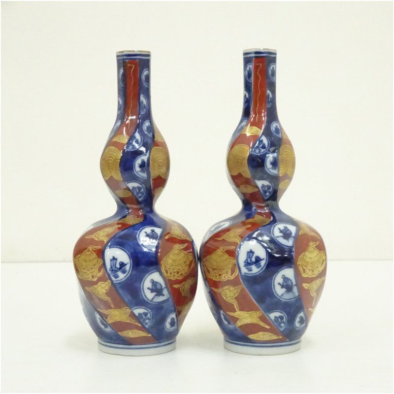 九谷焼 坂山造 染付金彩捻文瓢徳利一対（共箱） 酒器 おしゃれ