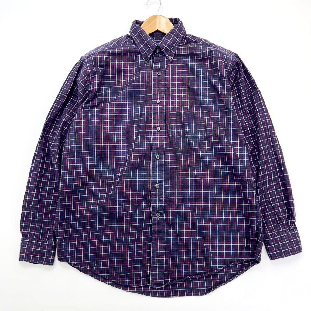 BROOKS BROTHERS  大人め配色 チェック 長袖 ボタンダウン ネイビー レッド M ビジネス カジュアル 346 ブルックスブラザーズEA199