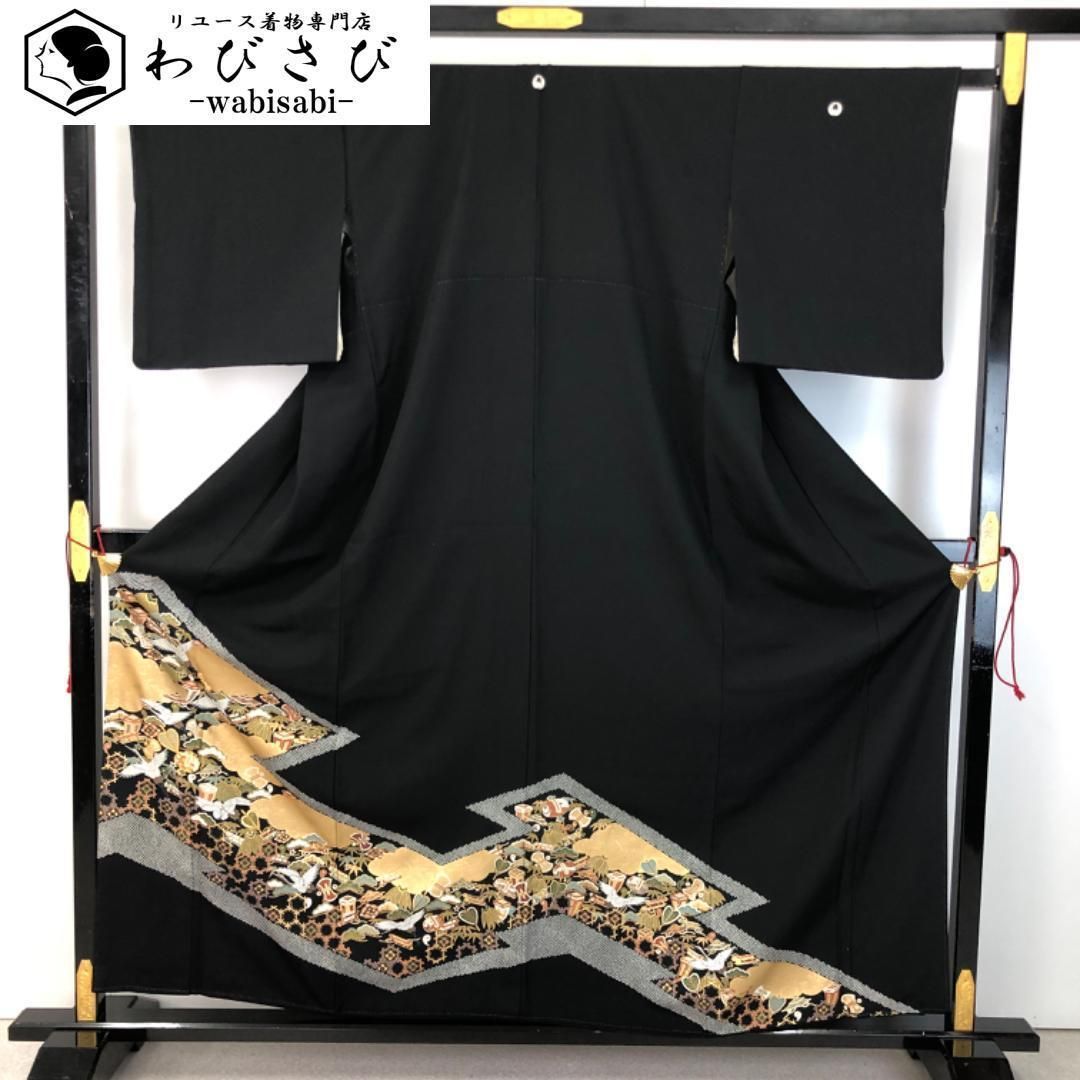 黒留袖 松菱模様 宝尽くし 鶴 金駒刺繍 金彩 K-5331