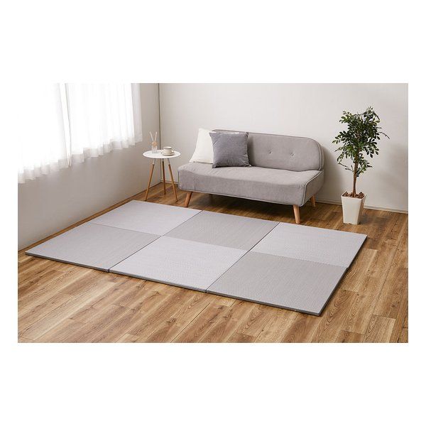 【新品】萩原  ハギハラ い草風置き畳 綾模様 水拭き可 約82×82×2.5cm 同色9枚入 ライトグレー 159068011 (2582818)