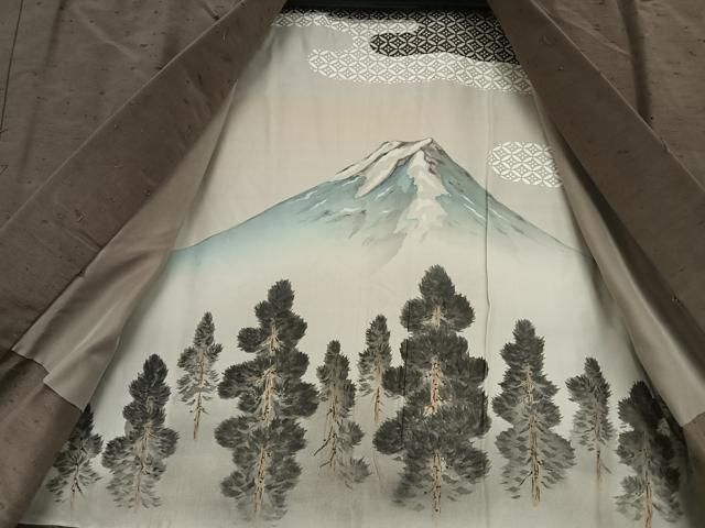 平和屋着物○男性 紬 アンサンブル 羽織2点セット 色無地 濃藍色×煤竹