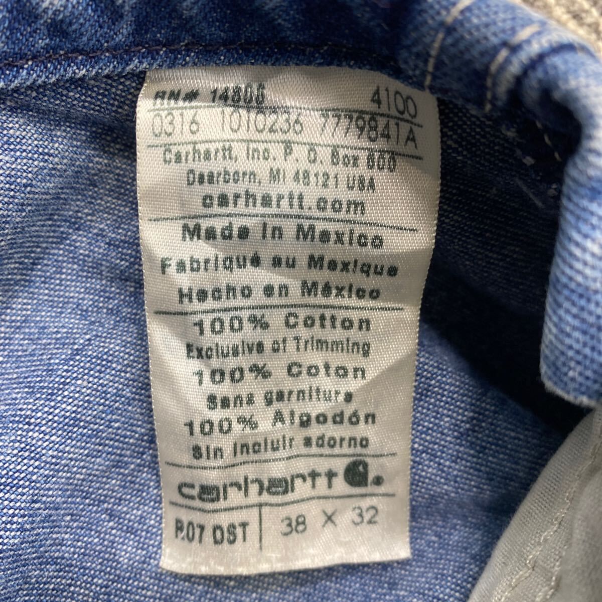 Carhartt デニム オーバーオール W38 ブルー カーハート メキシコ製