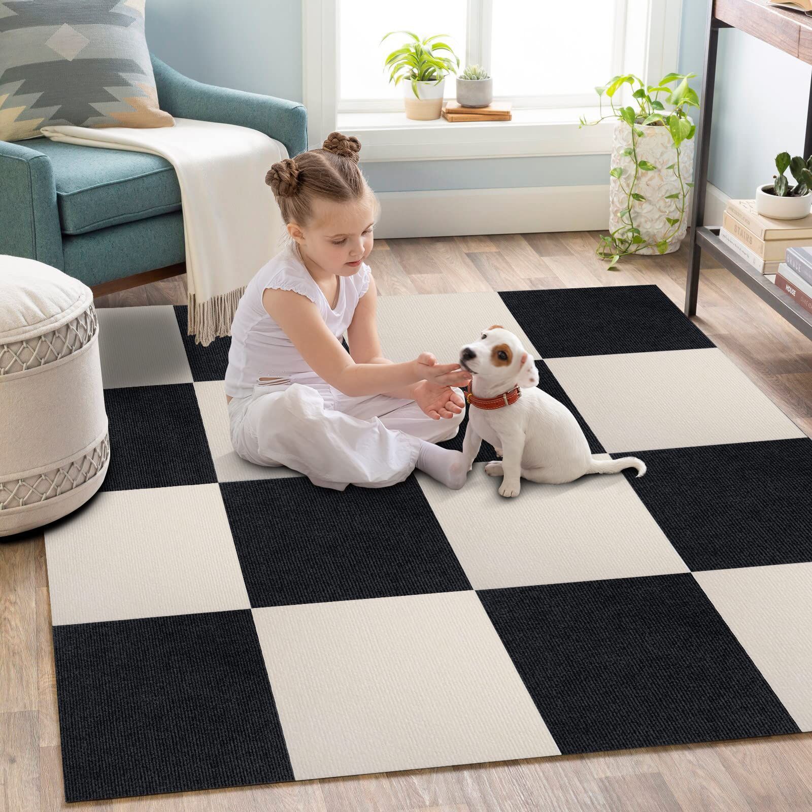 ジョイントマット 【30*30cm 40枚 ブラック/アイボリー】 タイルカーペット ずれない 防音 洗えるカーペット ペット用 パンチカーペット ペット/高齢者の滑り止め対策 30×30×0.4cm