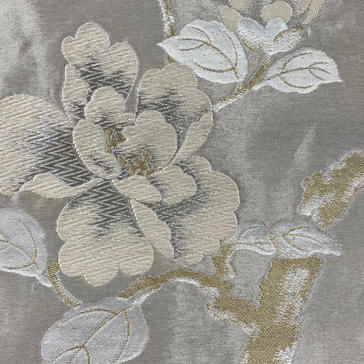 名古屋帯　唐織刺繍　銀糸　ベージュ 名古屋帯 優品 枝花 唐織 金銀糸 ベージュ 正絹 【中古】 - メルカリ