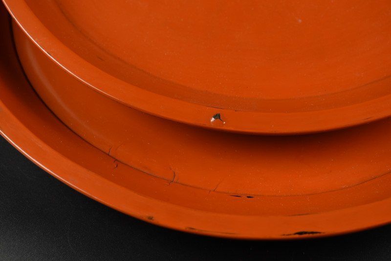 人懐っこい 蔵A2883 時代 根来 日の丸盆 会席盆 五客 35.5ｃｍ 【14年秋冬セール】