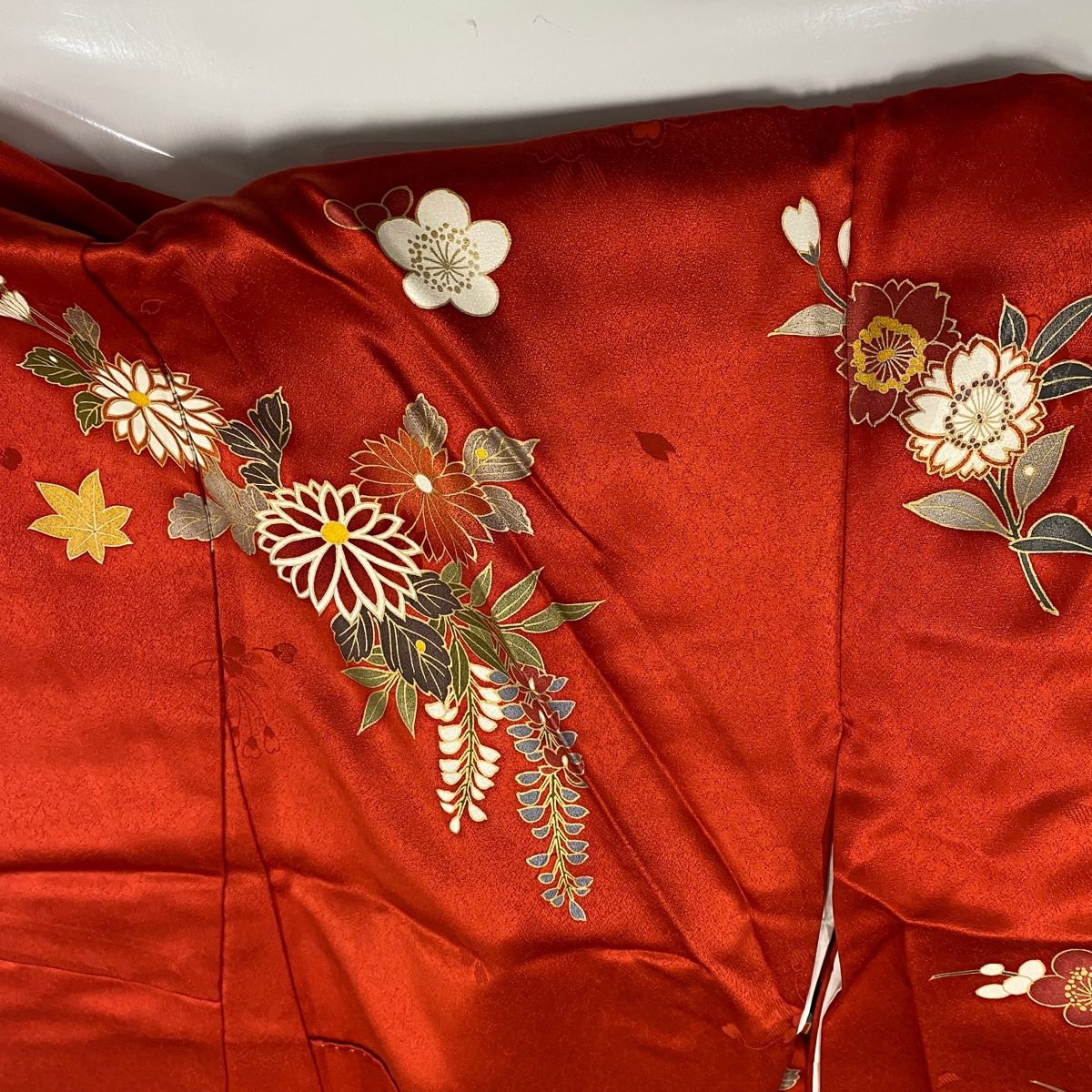 振袖　美品　身丈156cm　裄丈64.5cm　成人式　結婚式　正絹　MM59 振袖 身丈169cm 裄丈68cm L 袷 蝶 桜 金糸 金彩 赤 正絹 秀品