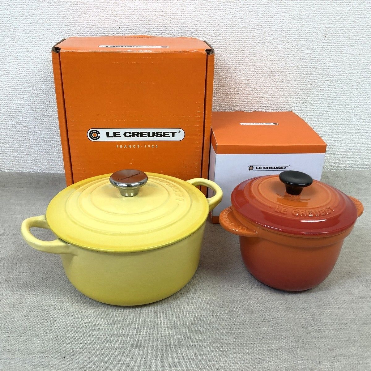 LE CREUSET ル クルーゼ ココット ロンド トラディション 16cm ソレイユ シルバーツマミ ミニココット エブリィ 13cm オレンジ セット ●