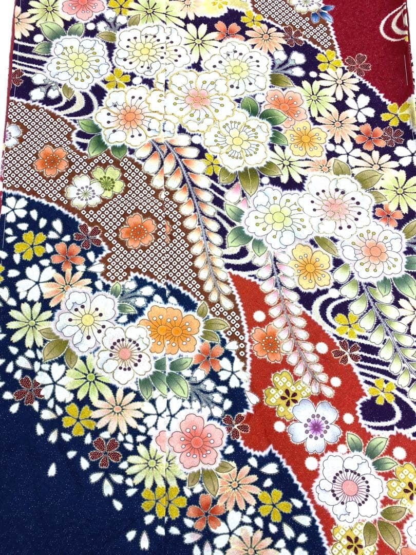 振袖 仮絵羽 辻ヶ花 金駒 金彩 銀通し舞台衣装 正絹 未仕立て品 八掛