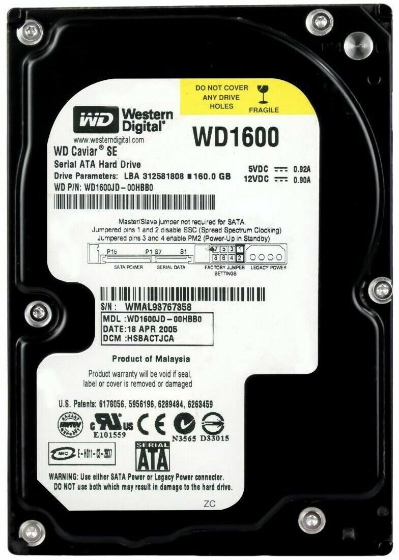 WESTERN DIGITAL CAR SE WD1600JD 160GB MOLEX 7200U|min SATA I 8MB 3.5 inch