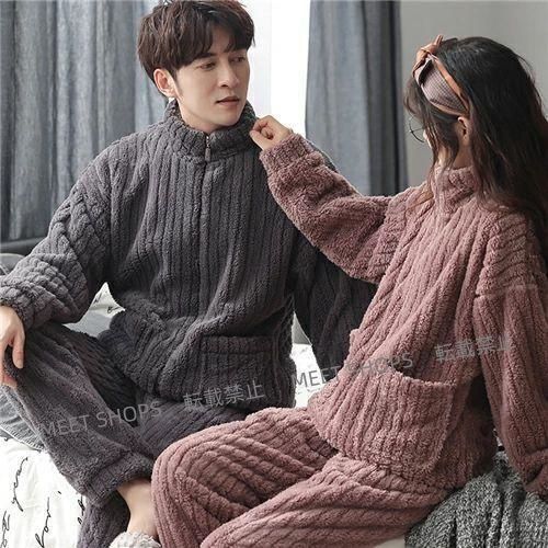 鮮やかな ♥ ペア パジャマ 冬 もこもこ カップル ペア ルームウェア セット 長袖 ペアパジャマ モコモコ 前開き ペアパジャマ カップル 秋冬 結婚祝い プレゼント ペアパジ ddhc82 本物保証、信用第一！