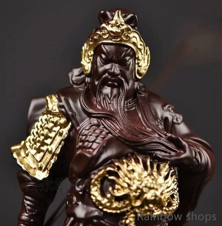 新品未使用】関羽像 彫刻 極上品 黒檀木 仏師で仕上げ品 武財神